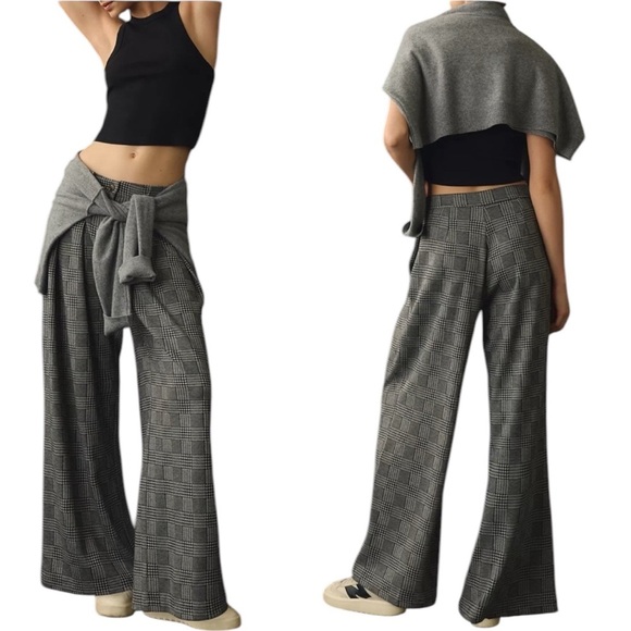 Anthropologie Maeve Pleated Mid Rise Houndstooth Wide Leg Trousers Size 6 - Picture 1 of 11